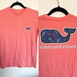 Vineyard Vines Whale Logo Tee T Shirt Pocket Short Sleeve Youth Large 16 Coral